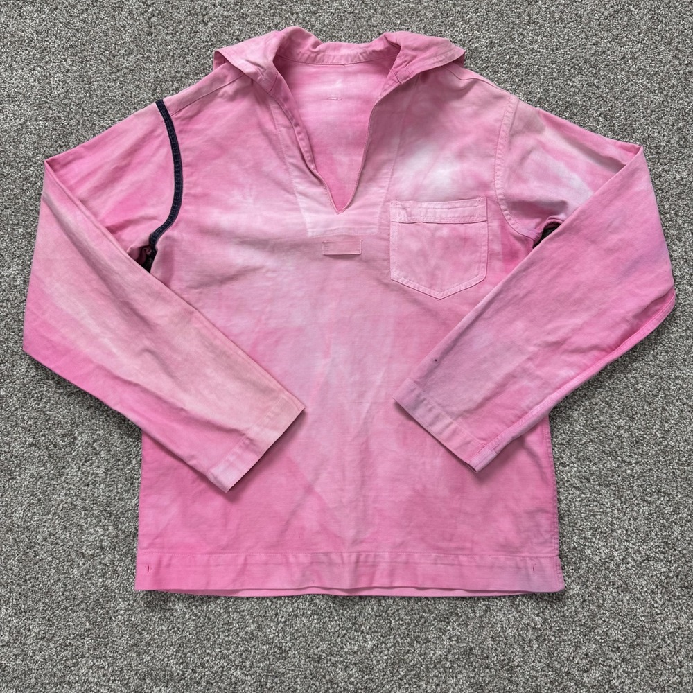 Hoodie Womens Medium Pink Twill Pullover V Neck Chest Pocket Lightweight Hooded